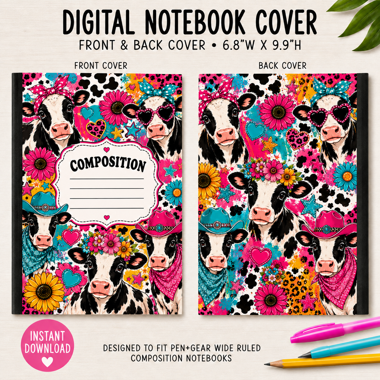 COW LOVE - DIGITAL NOTEBOOK COVERS