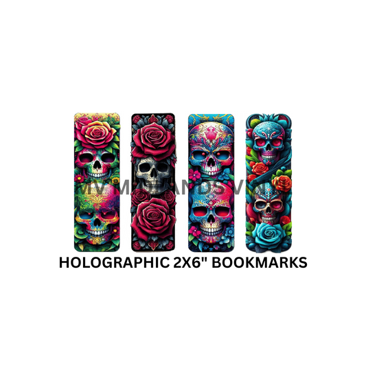 SKULL AND ROSES 2X6" HOLOGRAPHIC BOOKMARKS SET****LIMITED EDITION****