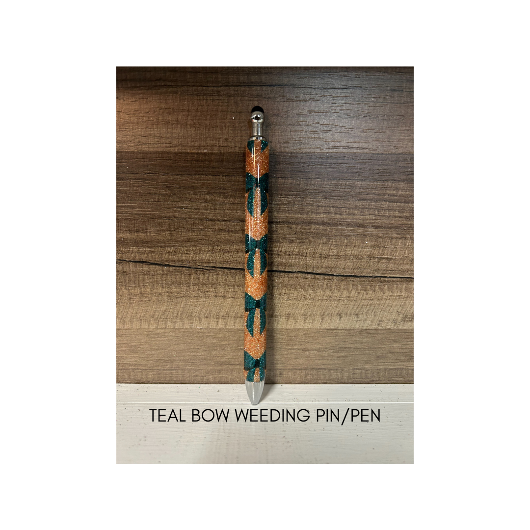 TEAL BOW WEEDING PIN (INK REFILL INCLUDED)