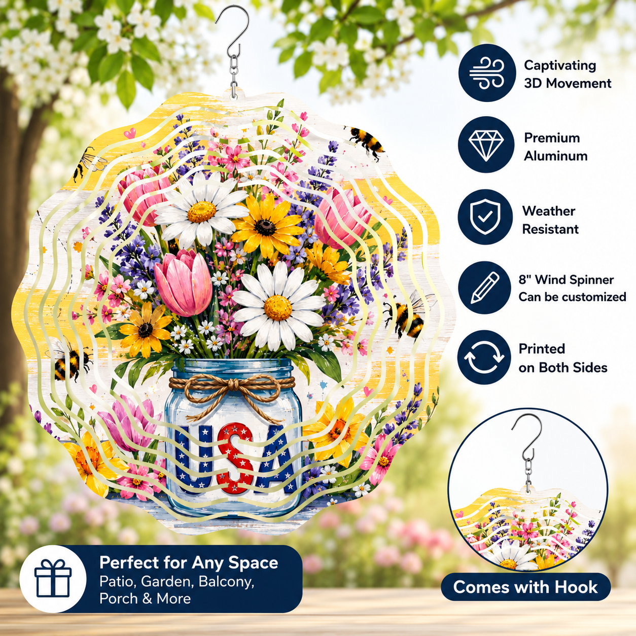 BEE PATRIOTIC 8" WIND SPINNER