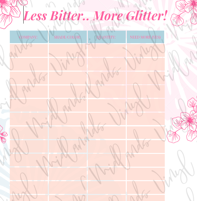 Glitter Inventory Sheet Digital Download (PDF)